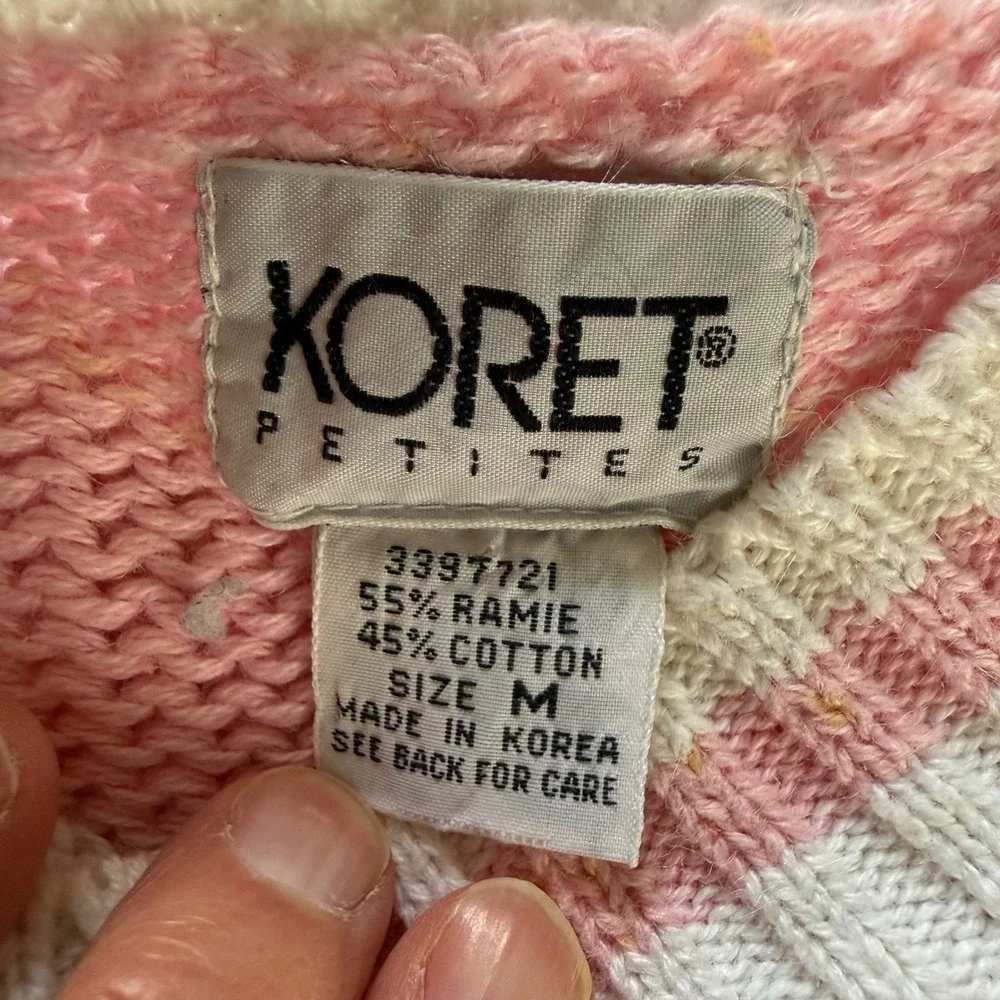 Koret Petites Vintage Pink Gardening Novelty Knit Short Sleeve‎ Sweater Medium